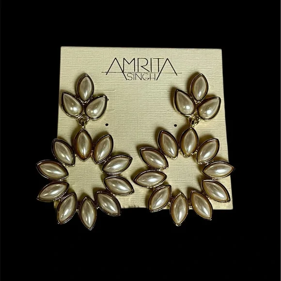 Amrita Singh Gold-Tone Pearl Petal Hoop Drop Earrings ~ Rare Pearl Version - Picture 2 of 6
